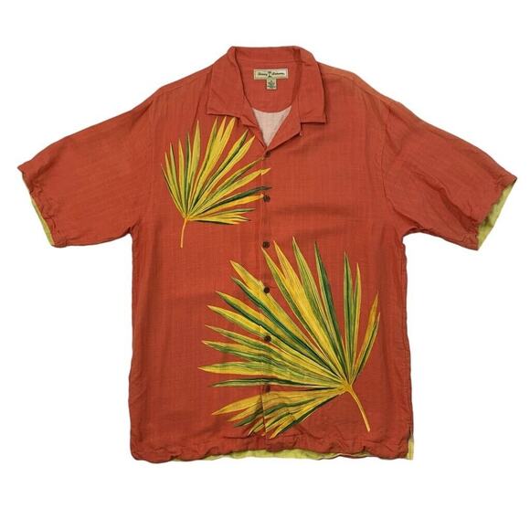 Vintage Tommy Bahama Shirt Mens M Medium Orange Red Silk Hawaiian Tropical - Picture 1 of 11